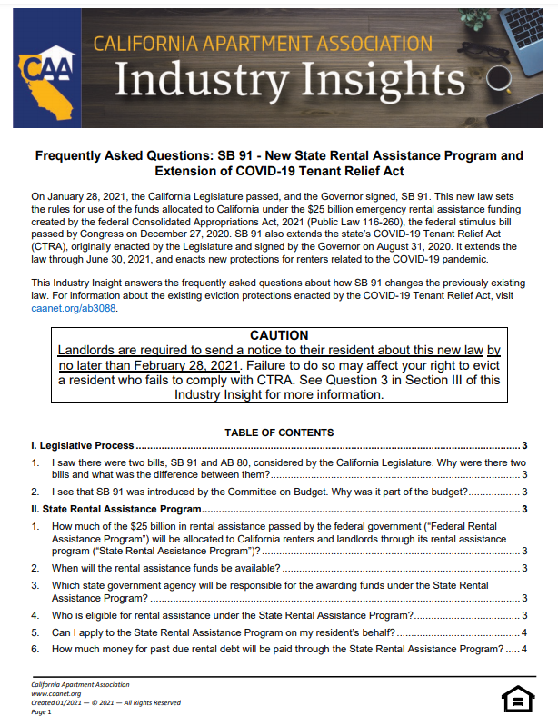 Covid 19 Tenant Relief Act Ctra California Apartment Association